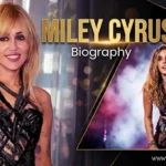 Miley Cyrus biography feature image showcasing the singer and actress in glamorous red-carpet and live performance appearances, highlighting her successful music and entertainment career.